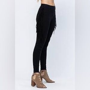 Judy Blue High Wasted Black Skinny Jeggings with Side Fringe